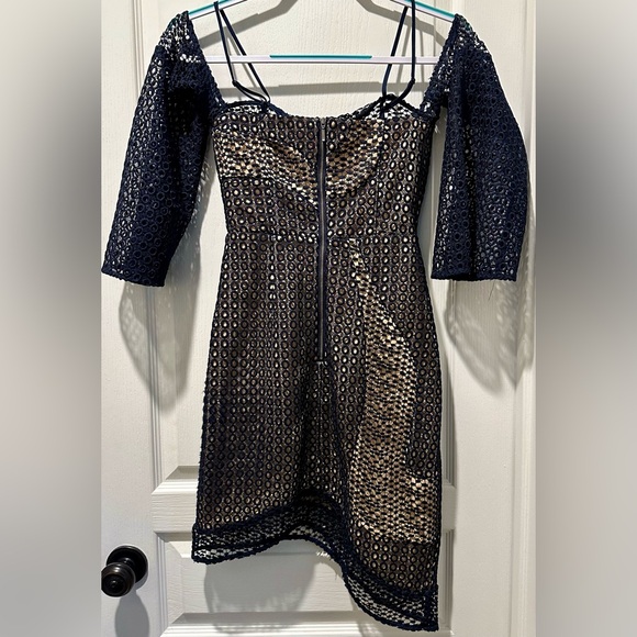 Keepsake Cold Shoulder Easy Love Navy Lace Mini Dress - Picture 7 of 10